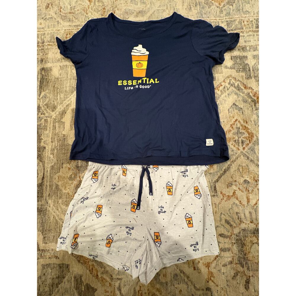 Life is Good Women’s Pajama Set Coffee Graphic Tee + Matching Shorts Size L - Picture 4 of 8